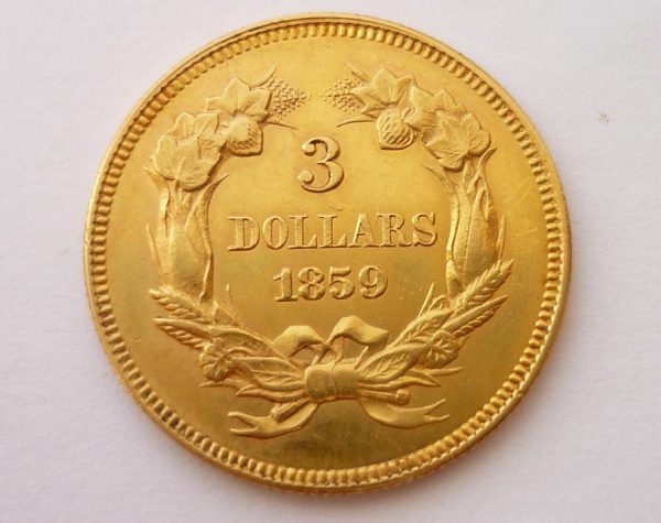 3 Dollars 1859 Indian Head Velmi vzácný - RR !