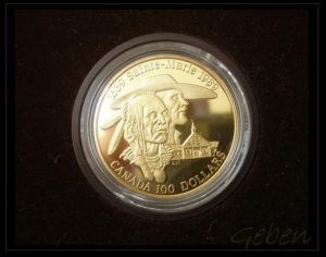 Zlatá mince 100 Dollars Indián - Sainte Marie 1639-1989