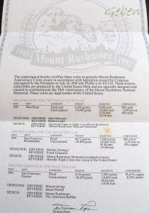 Zlaté mince USA 1991 Mount Rushmore - luxusní sada