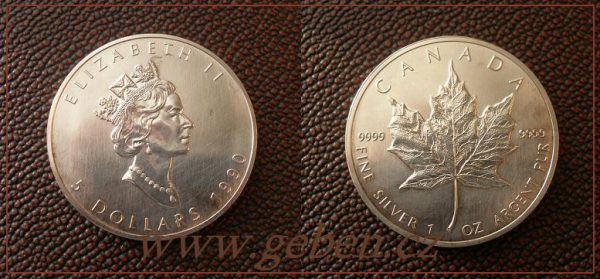 5 Dollars 1990 Maple Leaf - Třetí rok ražby
