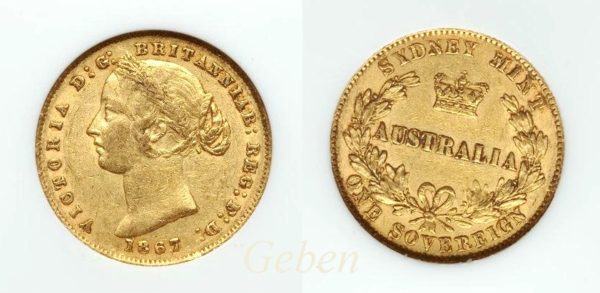 Sovereign 1867 Sydney - Victoria Young Head  AUSTRALIA
