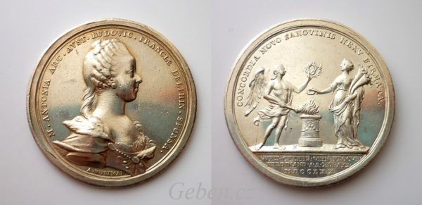 Stříbrná svatební medaile - Marie Antoinette 1770