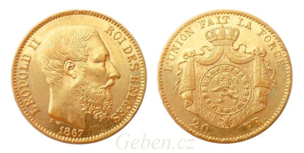 20 Frank 1867 Leopold II. Belgie