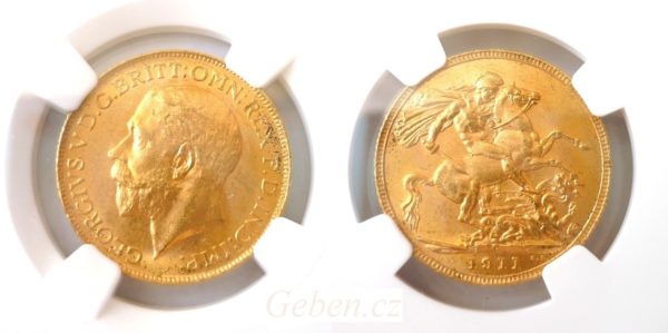 Sovereign 1911 C král George V. CANADA - Super stav MS 63 !