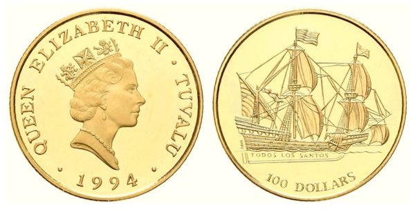 Nádherná zlatá mince 100 Dollars Elizabeth II. Plachetnice - 1/4 Oz Ryzí zlato - Vzácné