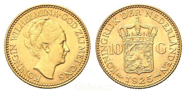 10 Gulden 1925 - královna Wilhelmina I.