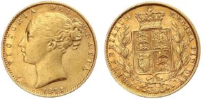 Sovereign 1873 Victoria Young Head Shield - DIE č. 1 !