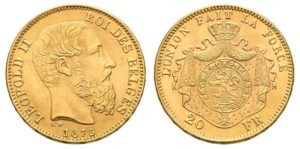 20 Frank 1875 Leopold II. Belgie
