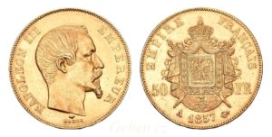 Velká zlatá mince  -  50 Frank 1857 A Napoleon III.