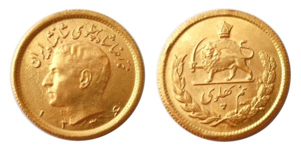 Zlatá íránská mince  -  1/2 PAHLAVI 1336 (۱۳۳۶) - 1957 Šáh Mohammad Reza Pahlaví