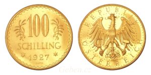 Velká zlatá mince - 100 Schilling 1927 ! Rakousko