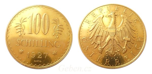 Velká zlatá mince  -  100 Schilling 1927 !  Rakousko