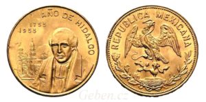 Nádherná zlatá mince - 10 Pesos 1953 MEXIKO - Hidalgo 200. let - Vzácná