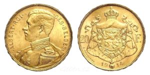 Nádherná zlaté mince - 20 Frank 1914 Belgie Albert I. v uniformě - Vzácnější