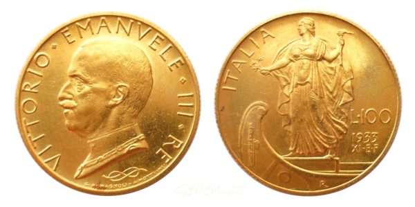 100 LIRA 1933 ! Vittorio Emanuele III. Velmi vzácná - R