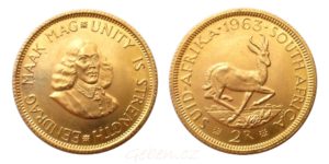 Zlatá mince - 2 Rand 1963 Jižní Afrika Jan van Riebeeck - Vzácné 3179 ks !