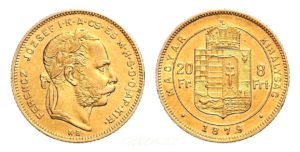 8 Zlatník - 8 Forint 1879 KB Zlatá mince Fr. Josef I.