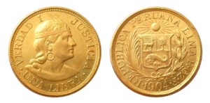 Zlatá mince 1 LIBRA 1904 Peru INDIAN - Vzácná R
