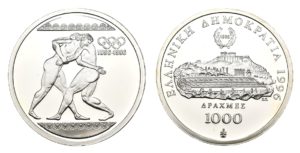 Stříbrná mince 1000 DRACHMA ze sady: Zlato & Stříbro - Nádherná sada komplet - OH ATÉNY 1896 - 1996
