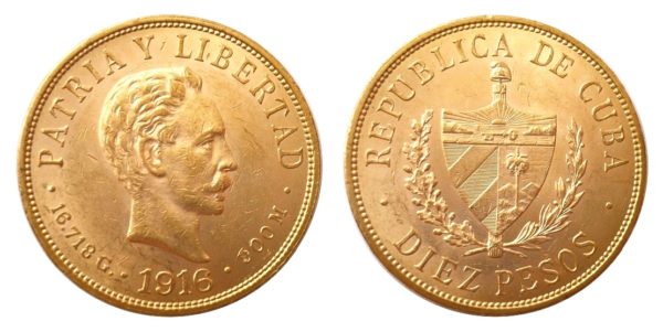 Velká zlatá mince - 10 Pesos 1916 Vzácné
