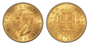 20 Lira 1865 Vittorio Emanuele II. PCGS MS 63