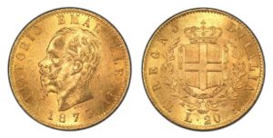 20 Lira 1873 Vittorio Emanuele II. PCGS MS 62