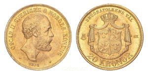 20 KRONOR 1874 Oskar II. Nádherná a vzácná