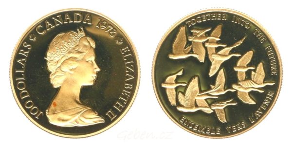 100 Dollars 1978 - Elizabeth II. Velká zlatá mince - Kanadské HUSY