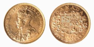 5 Dollars 1912 KANADA - Král Jiří V. Vzácný – ICCS MS 60