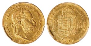 8 Zlatník / 8 Forint 1871 GYF - Vzácný, certifikace PCGS
