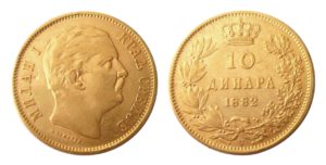 10 Dinar 1882 V - Vídeň Král Milan Obrenovič - Scharff