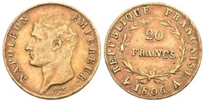 20 Frank 1806 A - NAPOLEON I. bez věnce Krásná patina - Vzácný