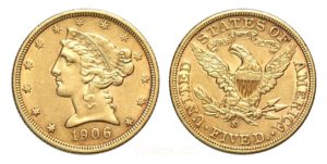 5 Dollars 1906 S LIBERTY Head / Half Eagle - Vzácnější ročník - Nádherný