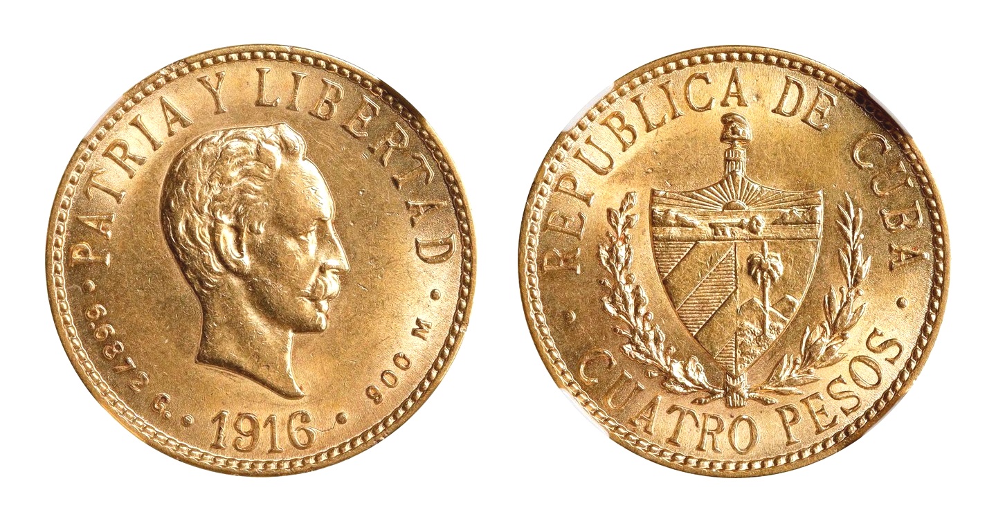4 Pesos 1916 ! CUBA Velmi vzácné - Certifikace NGC