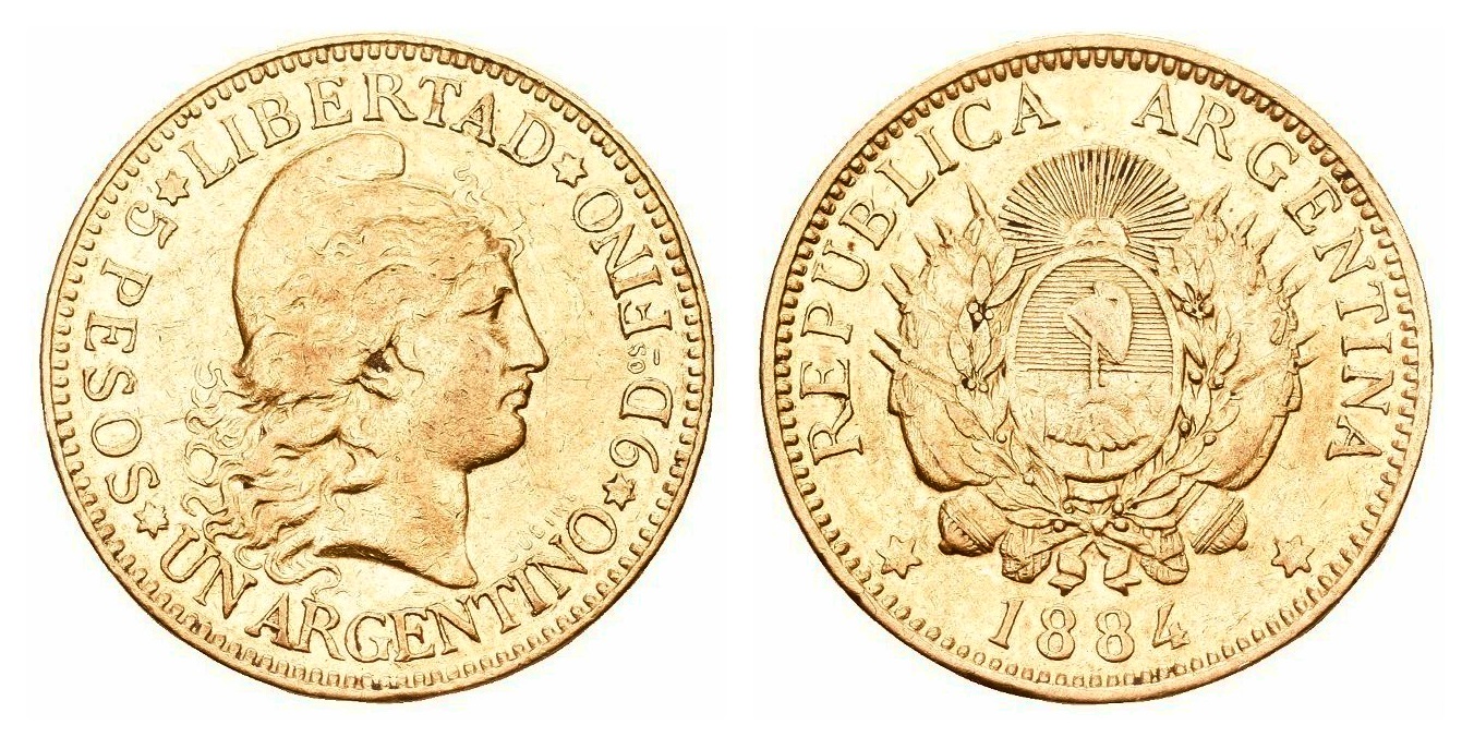 Argentino 5 Pesos 1884 ! Libertad - Vzácné
