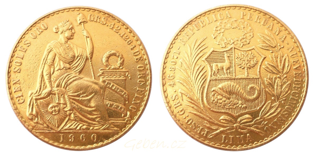 100 Soles Oro Peru - Vzácné - pouze 2207 ks ! R