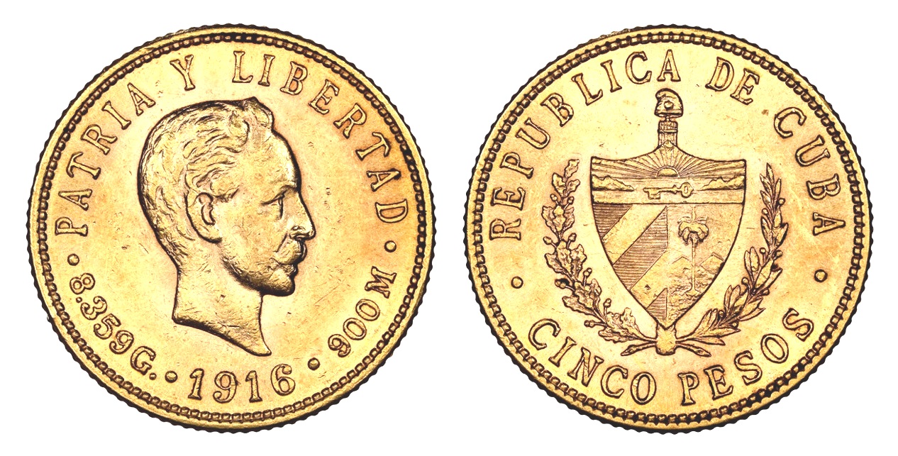 5 Pesos 1916 CUBA Nádherná