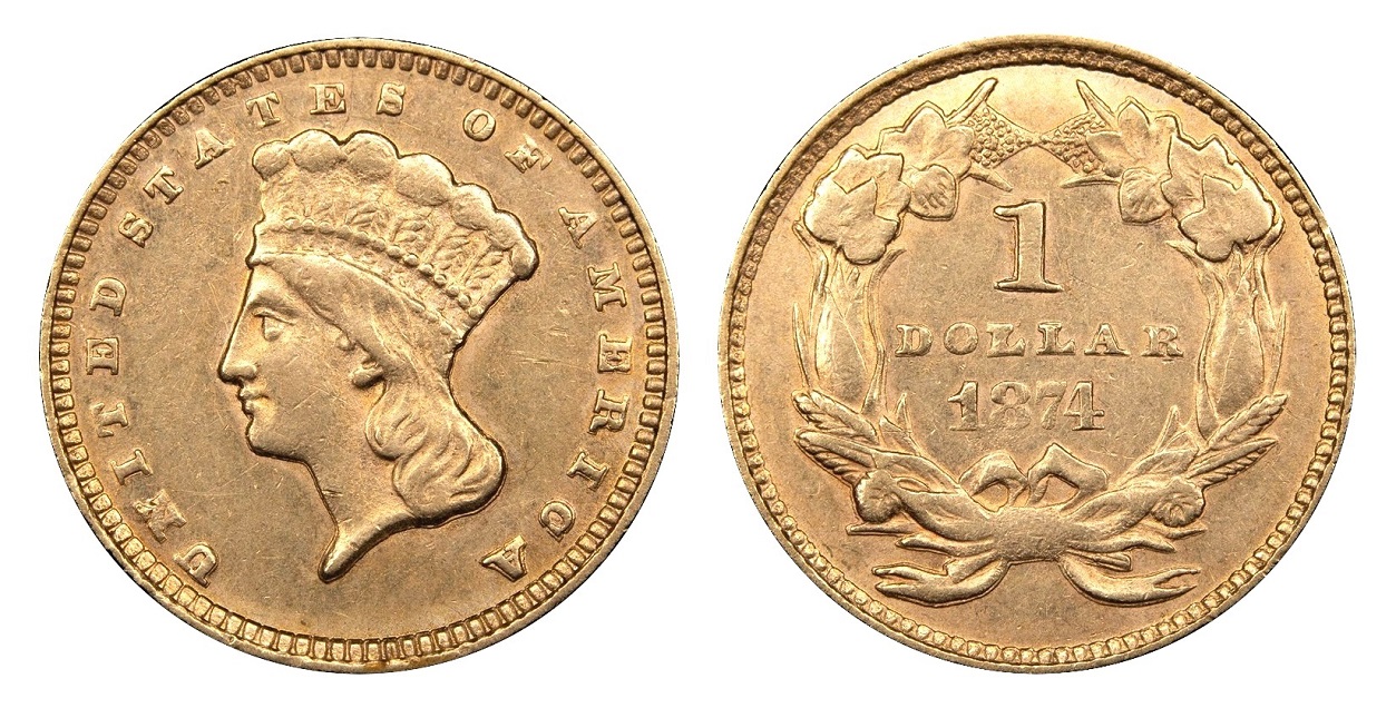 1 Dollar 1874 ! "Large Indian Head" 3 Typ - Vzácné