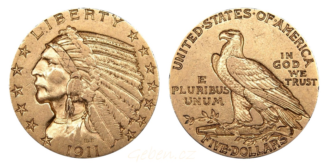 5 Dollars 1911 ! Indian Head - Philadelfia