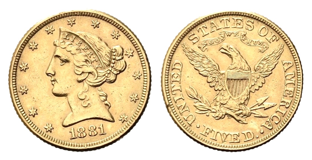 5 Dollars 1881 - LIBERTY Head / Half Eagle
