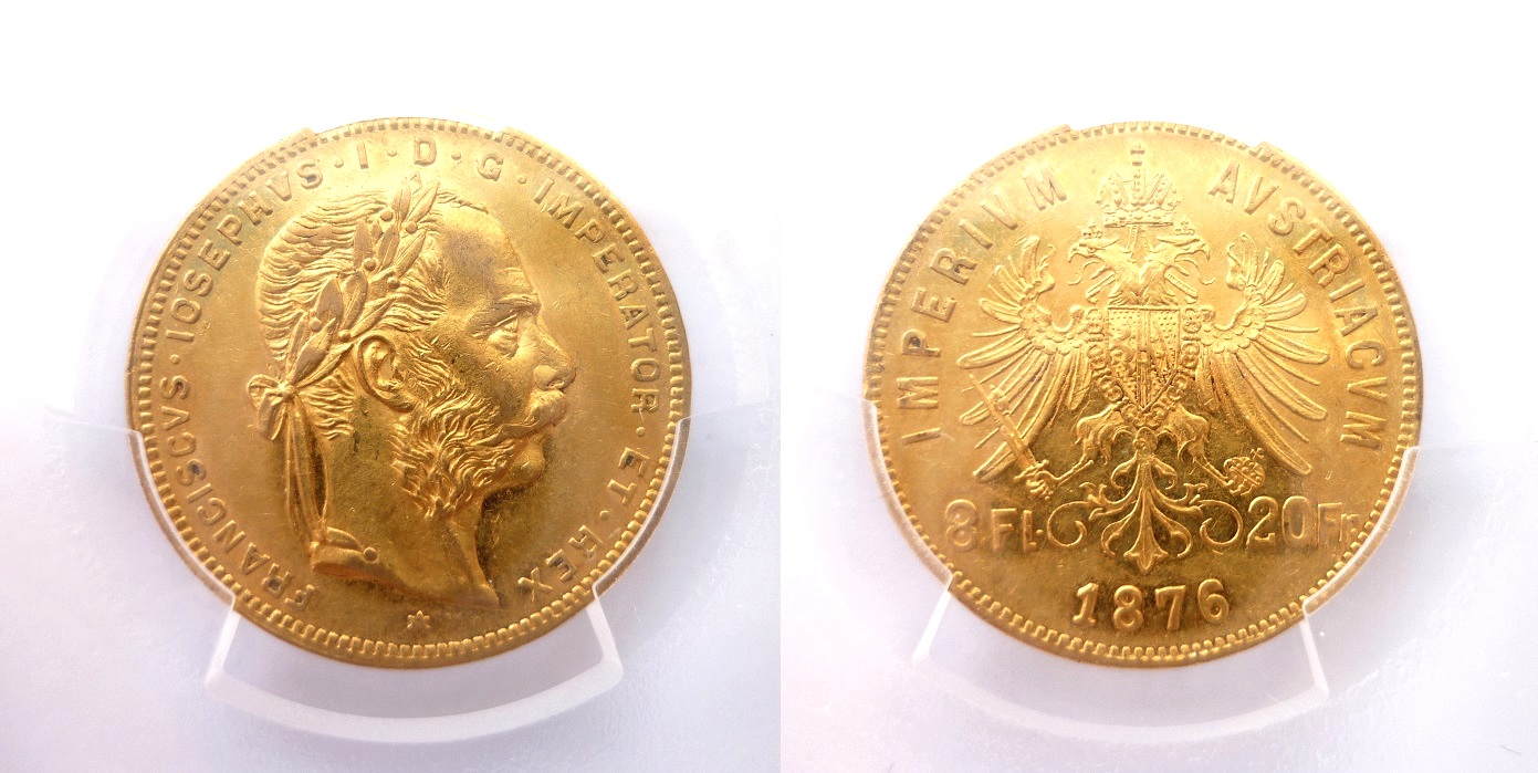 8 Zlatník - 8 Gulden 1876 - certifikace PCGS