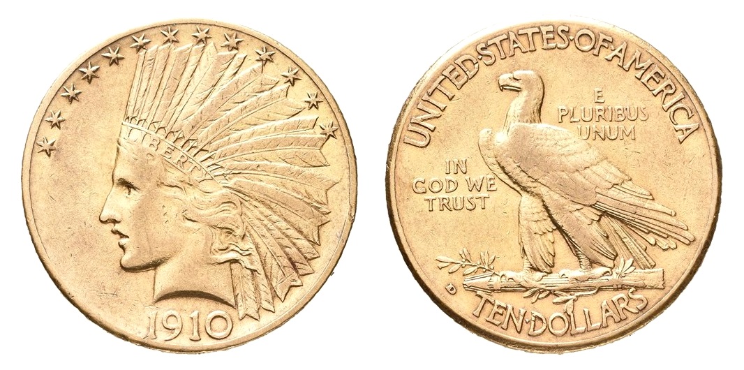 10 Dollars 1910 D Indian Head - Eagle
