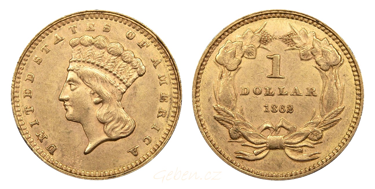 1 Dollar 1862 ! Large Indian Head - Vzácné