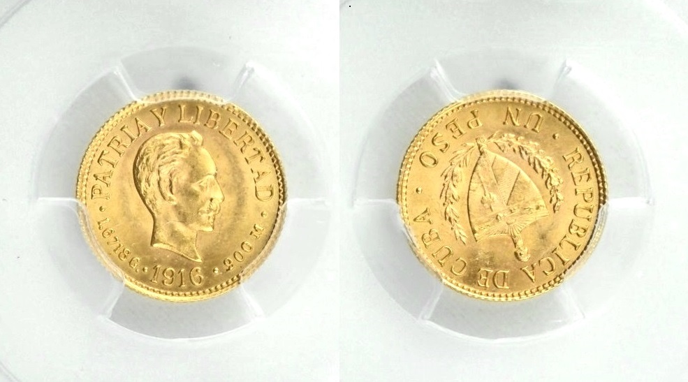 1 Pesos 1916 CUBA Velmi vzácné R - Vyjímečná zachovalost MS 64 !