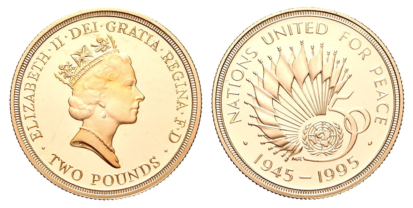 2 Pounds - Elizabeth II. 50th anniversary of the United Nations Proof 