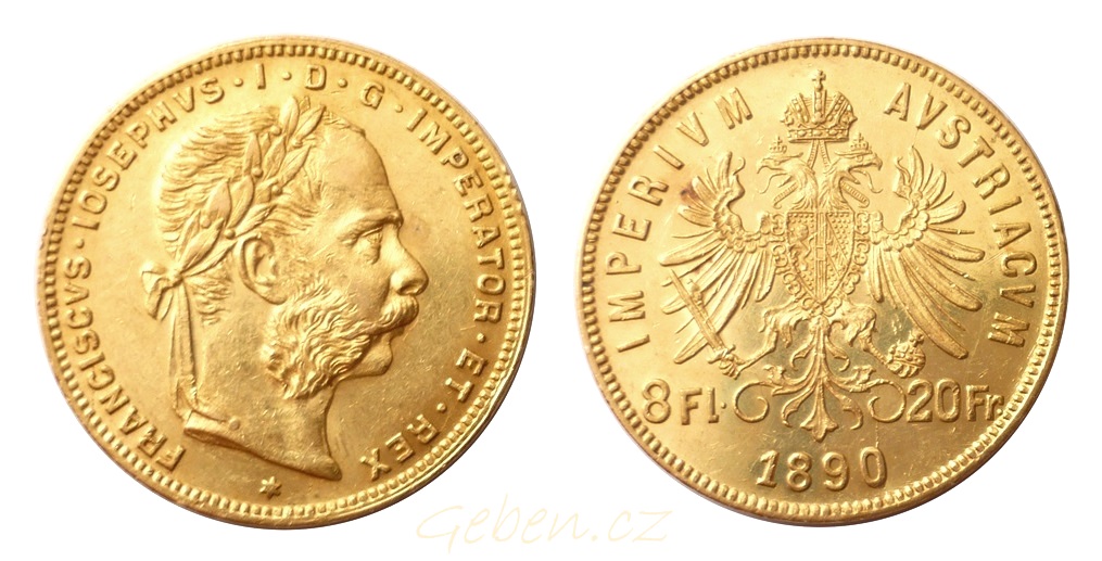 Rakouský 8 zlatník        František Josef  I.  Vzácný  originál z roku 1890