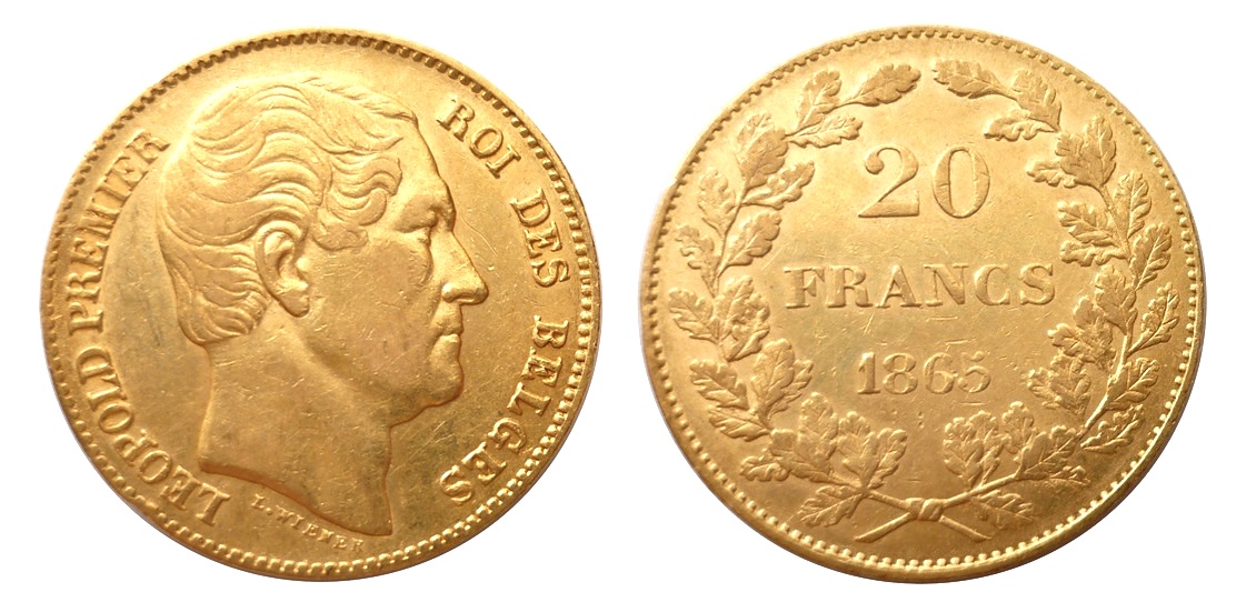 20 Frank 1865 Belgie - zvolený král Leopold I.