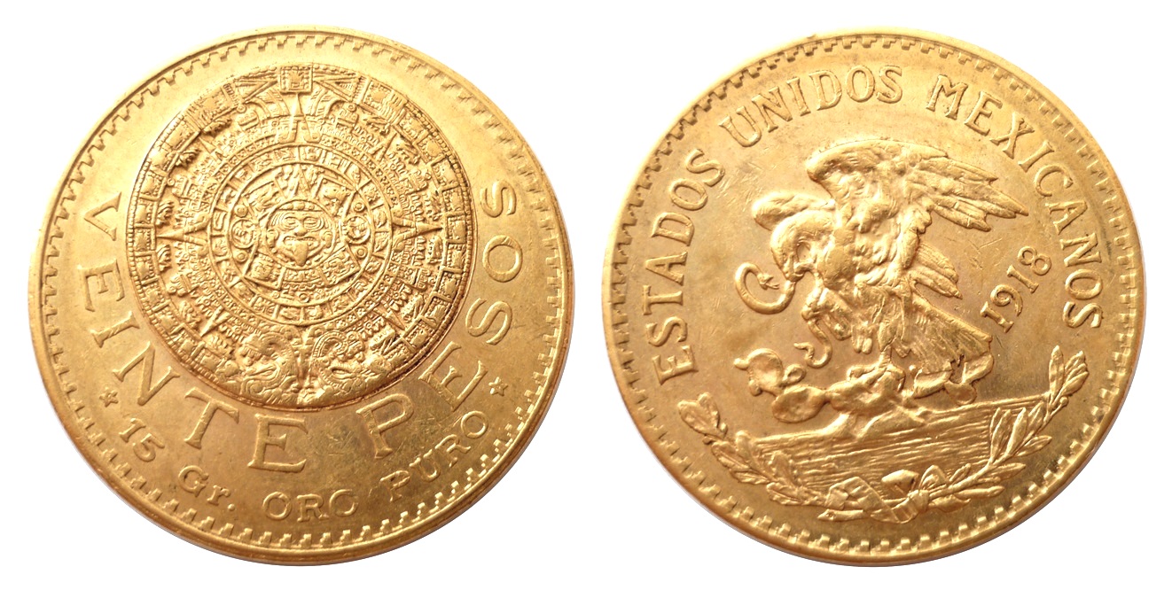 20 Pesos 1918 ! Mexico – Aztécký kalendář