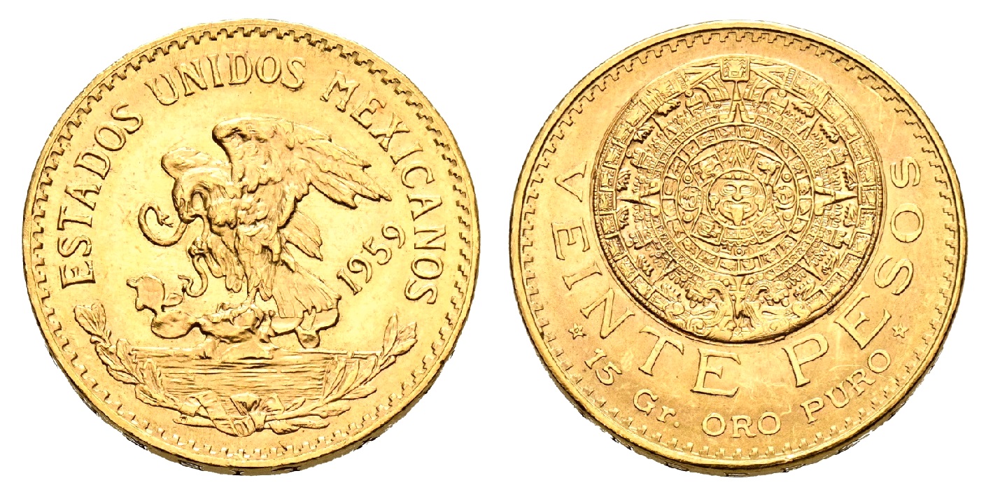 20 Pesos 1959 ! Mexico – Aztécký kalendář