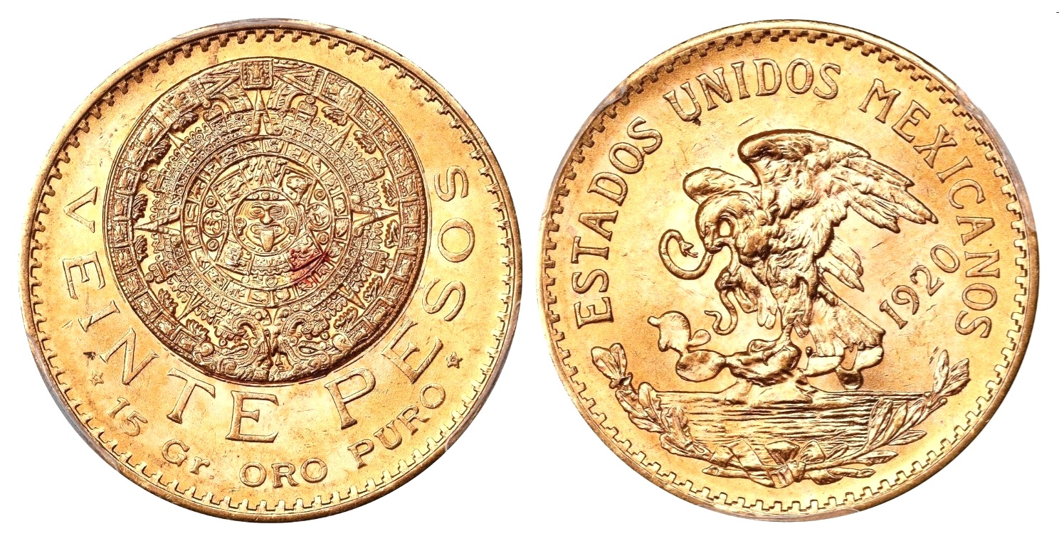 20 Pesos 1920 ! Mexico - Aztécký kalendář